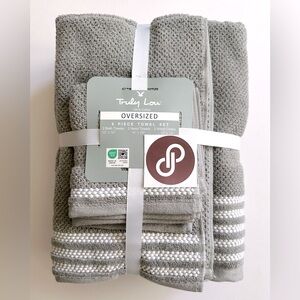 6pc TRULY LOU Oversized 100% Cotton Bath Towel Set - Palegrey